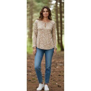 Liz Claiborne Petite Gathered Sleeve Cuffs, Rayon Top, Floral, PS